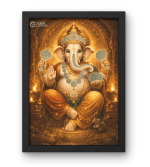 Premium Lord Ganesh Frame with Pyrite Stones – Divine Blessings & Prosperity Decor