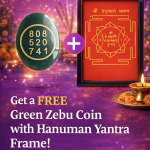 “Divine Protection Combo: Hanuman Yantra Frame + Complimentary Green Zebu Energy Coin” - Image 2