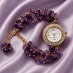 Natural Amethyst Crystal Stone Bracelet Watch for Women | Handmade Healing Gemstone Quartz Watch | Luxury Purple Crystal Fashion Wrist Watch